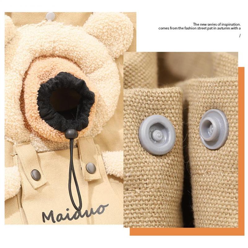 Canvas Dog and Cat Handbag with Exposed Head Bear Shape Shoulder Bag Canvas Outdoor Convenient Small Cat and Dog Pet Supplies