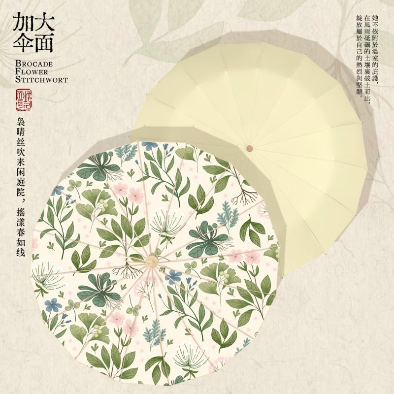 16-Rib Automatic Folding Umbrella Women - UPF 50 Sun Rain Protection Lightweight Aluminum Shaft New Chinese Style Print