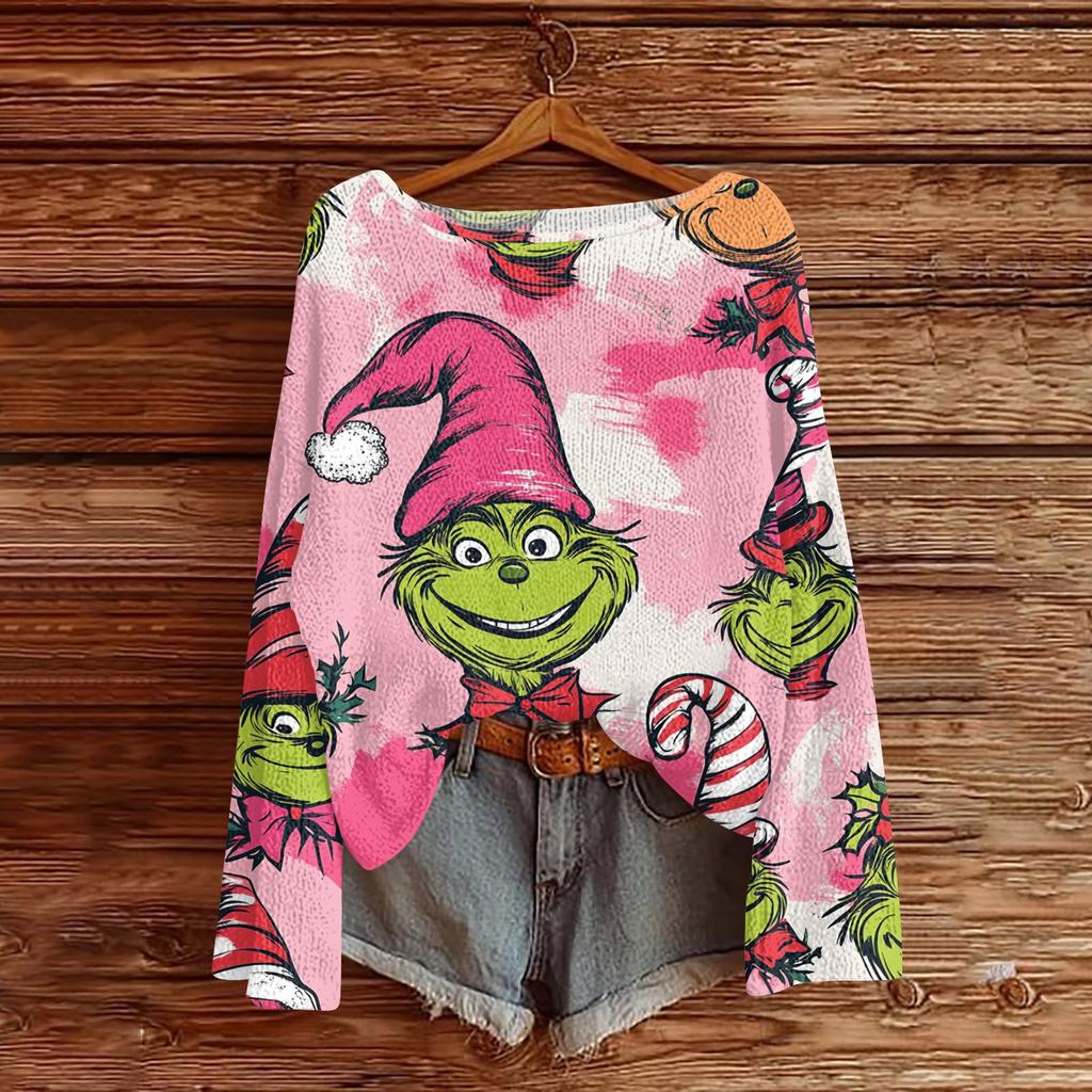 Womens  Fall Sweaters Long Sleeve Print Tops Pullover Sweaters Loose Dressy Casual Basic Clothes