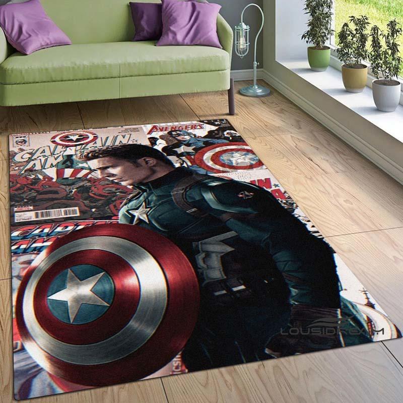 3D Captain America Printed Rug – Suitable for Living Room & Bedroom | Non-Slip Mat, Home Decor, Area Rug, Birthday Gift
