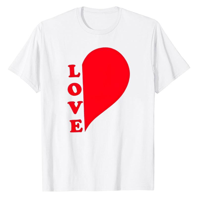 Lovers Valentine's Day Love Printed Trendy High Street Fashion Short Sleeve Casual Versatile Loose Cotton Short Sleeve Top T-Shirts Unisex