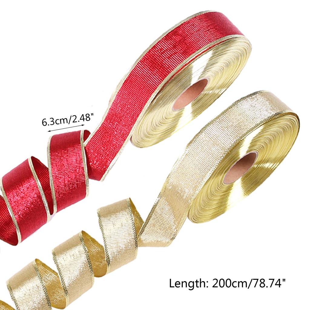 Christmas Wired Edge Ribbons Wrapping Ribbon Roll for Gift Wraping DIY Webbing Hair Bows Fabric Decorative Ribbons 2m