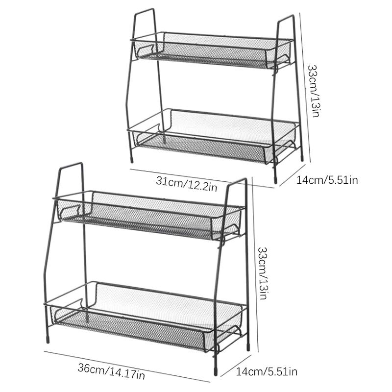 Double Layer Iron Kitchen Storage Rack Wire Spice Organizer Metal Cosmetic Makeup Basket Holder Dish Drainer Bathroom Desk Shelf