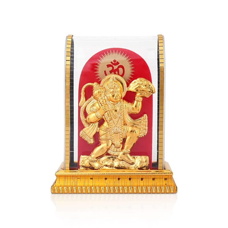 

Gold Plated Hanuman Statues, Hindu God Idol, Acrylic Frame Showpiece - 10 Cm