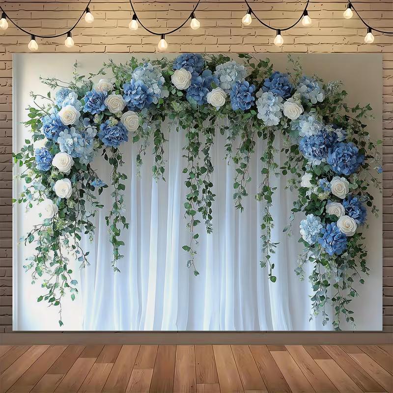 2D Flat Blue Hydrangea & Rose Backdrop for Bridal Shower Decor