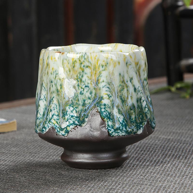 Small-sized pure handcrafted coarse earthenware tea cups, ceramic Gongfu tea sets, tea utensils, handcrafted pottery art