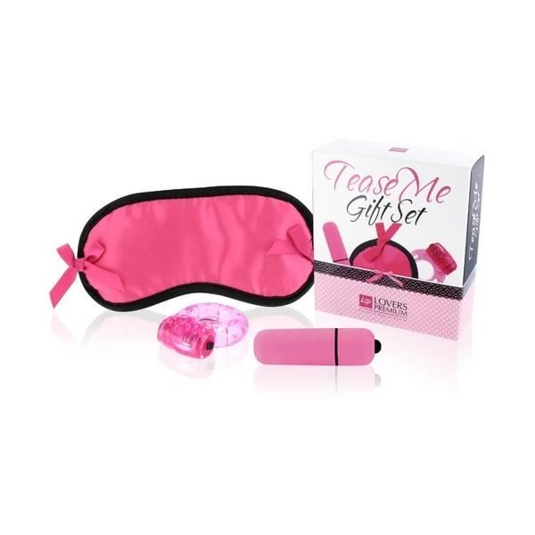 Coffret de jeux érotiques - Tease Me - Rose - Anneau vibrant - Bandeau pour les yeux - Mini vibrateur