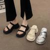 High-heeled slippers women's summer outer wear 2025 new summer high-end small thick-bottomed beach with skirt cool slippers