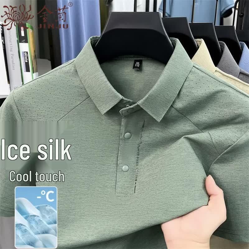 Jinjv Men s Ice Silk Wrinkle-Free Cooling Polo Shirt 4XL