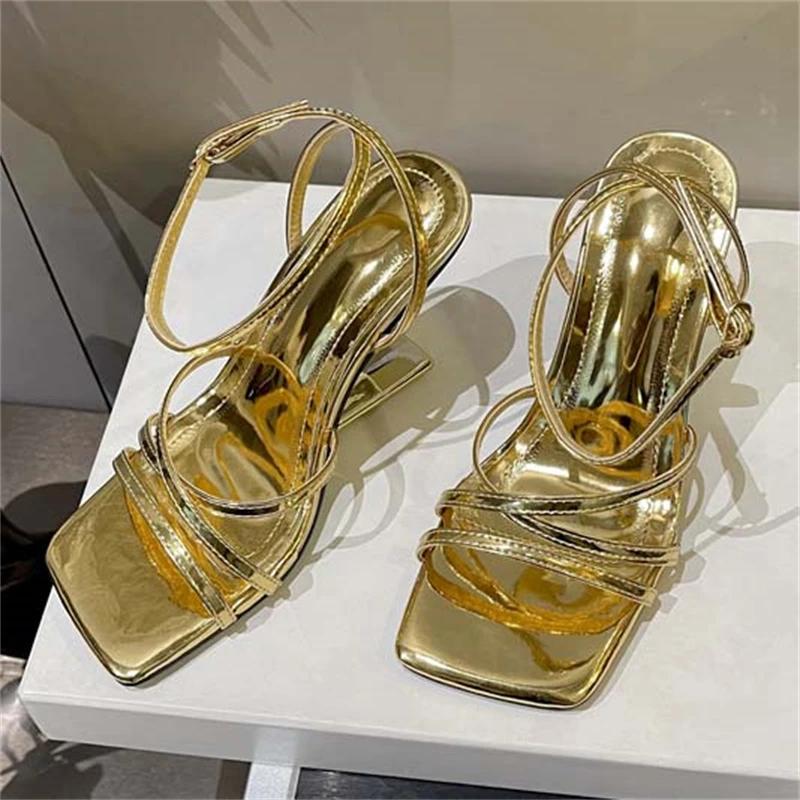 Fashion New Design Women's Shoes Narrow Band High Heels Luxury Fashion Women Sandals Summer Square Toe Buckle Strap Banquet Female Shoes
