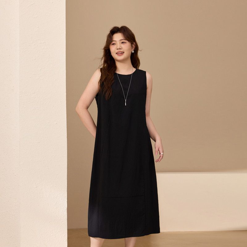 

[Sleeveless Round Neck Dress] Xianlixiu Plus-Size Women s Simple Slimming Straight Dress for Fat Girls 2026 Spring New Style Black XL