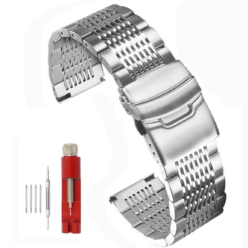 

Яркий стальной ремешок 20мм 22мм 24мм ремешок для часов из нержавеющей стали для Seiko металлический браслет ремешок для часов застежка для дайвинга ремешок серебристый черный 18mm серебряный
