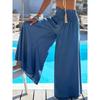 Spring Summer Solid Color High Waisted Ice Silk Trousers Casual Versatile Elastic Pocket Wide Leg Pant