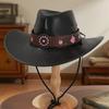 (One Size, Brown) PU Cowgirl Hat Western Style Sun Hat Stylish Retro Decorative Belt Wide Brim Jazz Cap