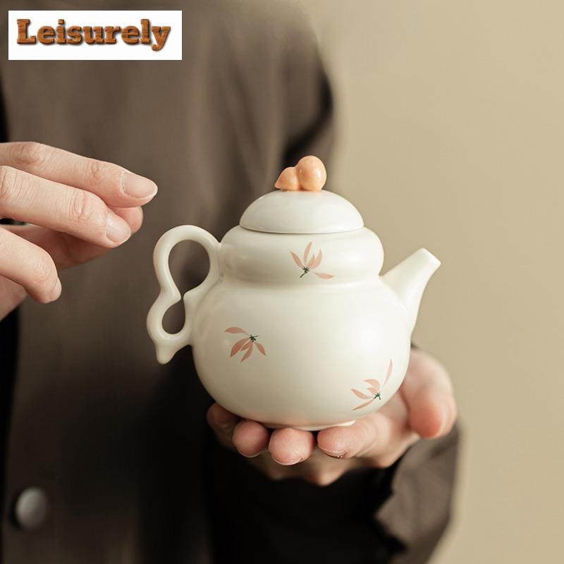 120ml Orchid Wind Chime Gourd Ceramic Teapot Zen Tea Infuser Pot Tea Soaking Kettle With Strainer Kung Fu Tea Ceremony Ornaments