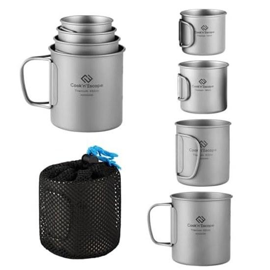 COOKNESCAPE Titanium Mug 120ml 180ml 300ml 450ml 4-piece Set Camping Cup Stacking Outdoor