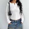 2025 European & American Y2K Style Women's Slim Long Sleeve Button T-shirt for Spring & Autumn Fashion.