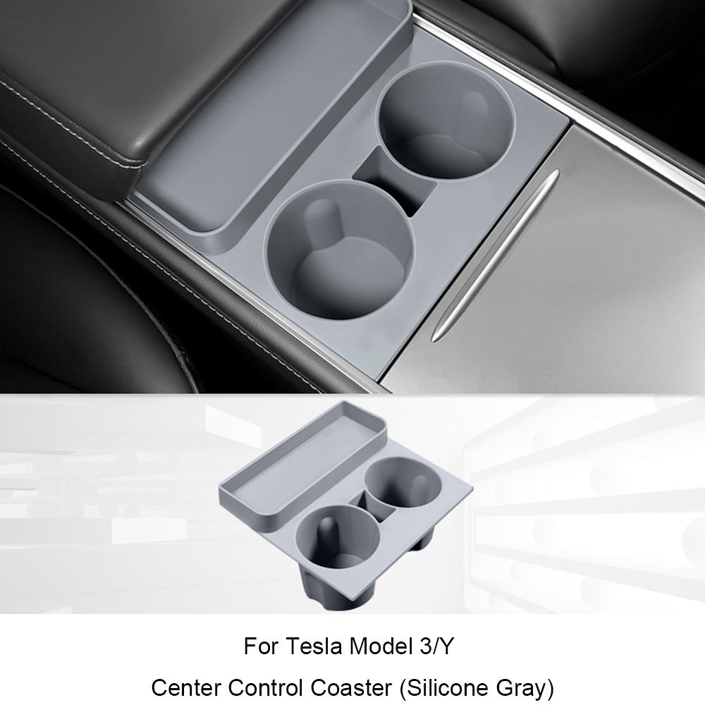 For Tesla Model 3/Y - Screen Silicone Protective Frame Wireless Charging Non-Slip Pad Card Limiter Silicone Cup Holder