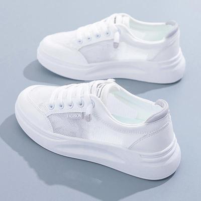 Weiße Mesh-Freizeitsneaker für Damen - Frühjahr/Sommer 2024 Atmungsaktive, vielseitige Schuhe mit dicker Sohle