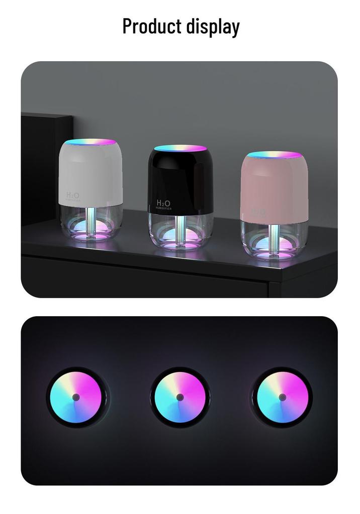 USB Mini Humidifier for Bedroom, Home, Car & Desk with Large Mist Output & Colorful Light
