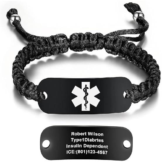 Medical Alert Bracelets for Women Personalized | Medical Alert ID Bracelets | Tow-Tone Polyester Rope Handmade Braided Emergency Bracelet, Adjustable