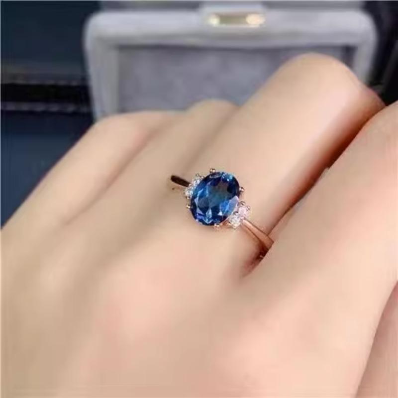Classic Charms Silver 925 Inlay Diamond Blue Gem Rings for Women Rose Golden Fashion Exquisite Ring Wedding Jewelry Gifts