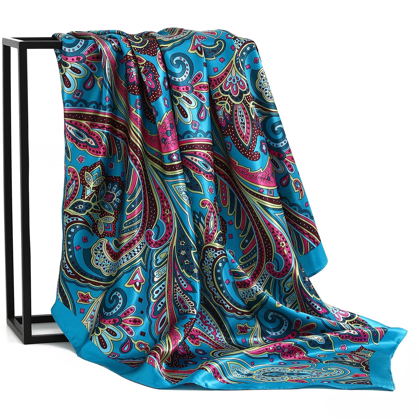 

90X90Cm Fashion Kerchief Silk Satin Neck Scarf Women Print Hijab Female Square Shawls Wraps Office Lady Muffler Bandanna