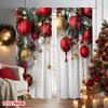 2pcs 2D flat printing Fashionable Christmas Curtains Red and Gold Ball Pine Branch Snowflake Digital Printed Polyester Drapes