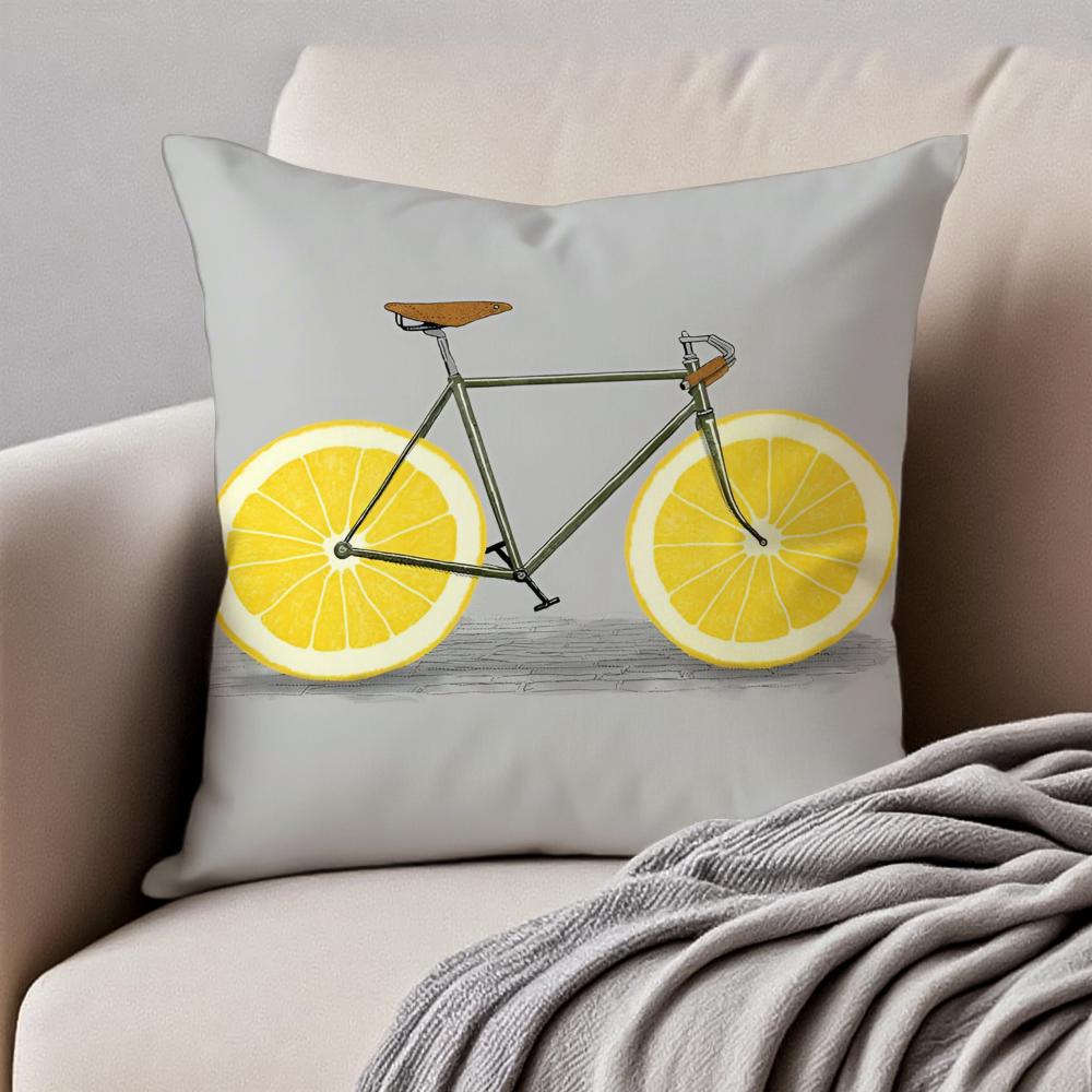 Fresh Fruit Orange Lemon Bicycle Art Cushion Cover Pillowcase Antidustmite Invisible Zipper Short Plush Sofa Cushion