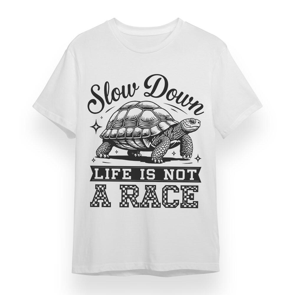 

Men s Plus SizeT-shirt With Slow Down Turtle Unisex White 100% Cotton Tops USA 2XL