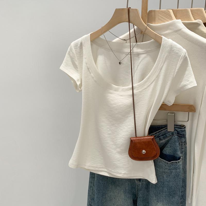 Modal U-Neck Cropped Slim T-shirt for Women - Summer 2026 Spicy Girl Style L