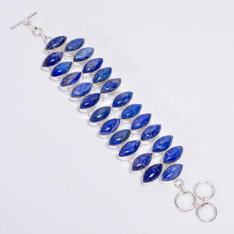 Lapis Lazuli Gemstone Silver Bracelet Handmade Bracelet Natural Lapis Lazuli Marquise Shape Ethnic Style WSJ-4637
