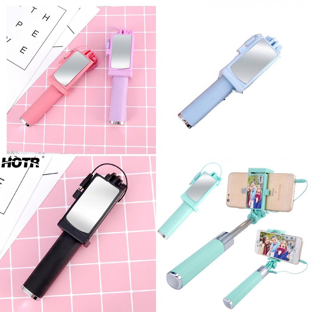 Mirror Monopod Premium Quality Wired Selfie Stick Extendable Design Travel For