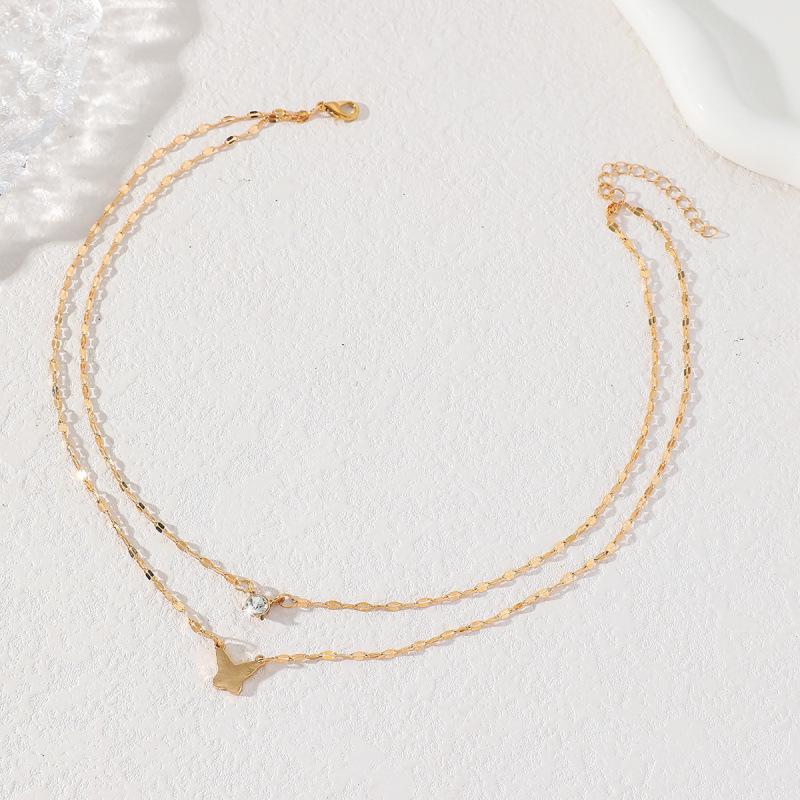 Double Layer Butterfly Rhinestone Necklace - Elegant Summer Fashion Jewelry for Women