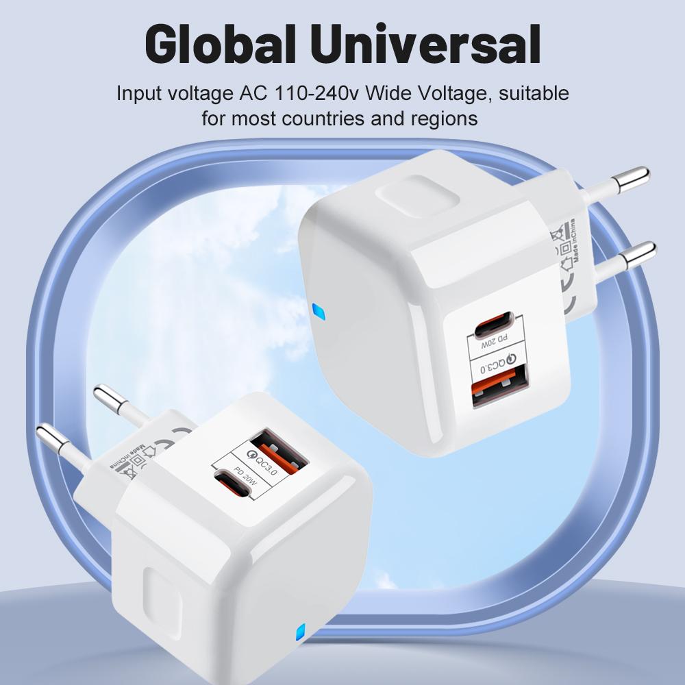 EU US UK 20W Dual Ports Type C USB C PD Wall Charger Fast Quick Charging Power Adapters For 11 12 13 14 15 Samsung
