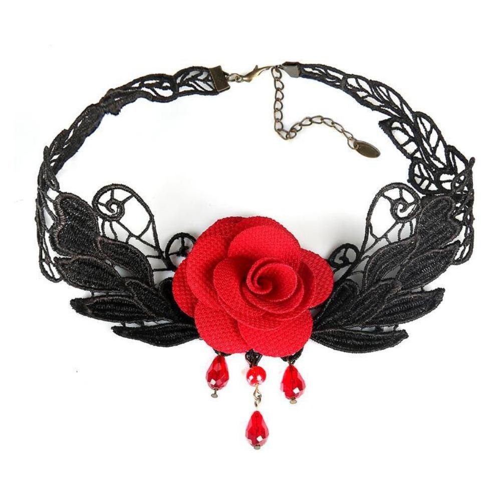 Choker Necklace Female Rose Necklace Clavicle Chain Vintage Court Gothic Black Lace Necklace