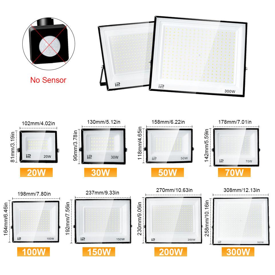 LED Floodlight AC110V/220V 20/30/50/70/100/150/200/300W Aluminum For Outdoor Lighting IP66 Waterproof Garden Courtyard Lamp