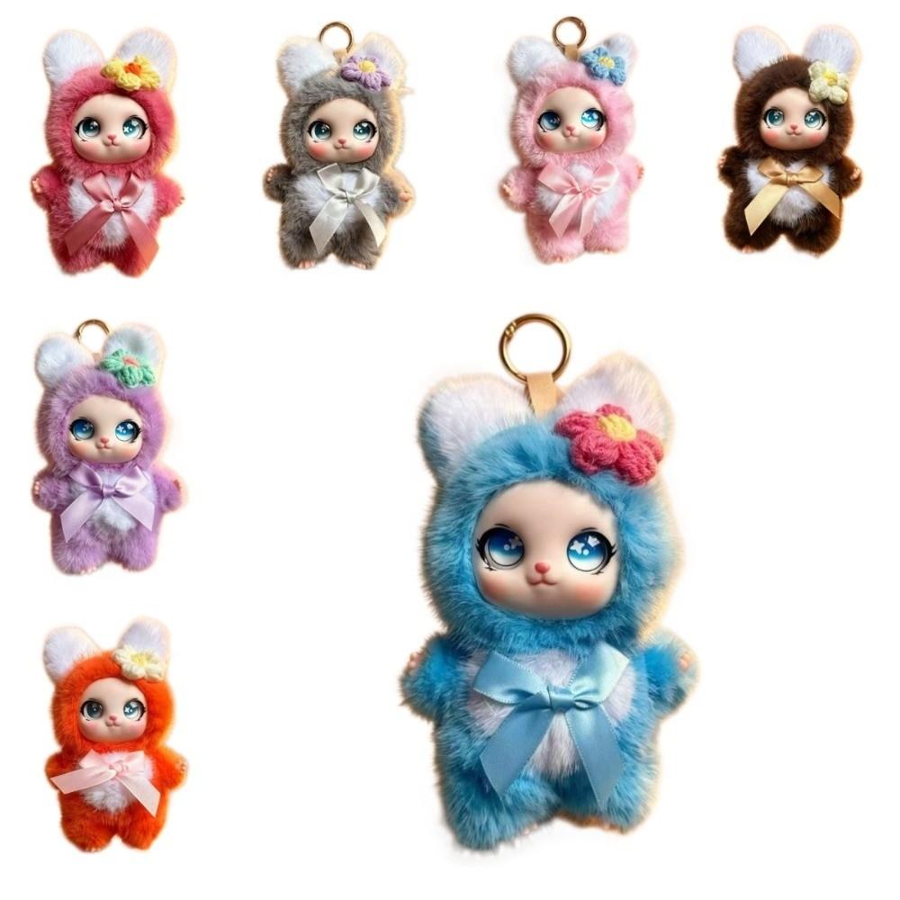 Big Ear with Flower Rabbit Plush Keychain Ornaments Bunny Plush Doll Pendant  Car Keyring