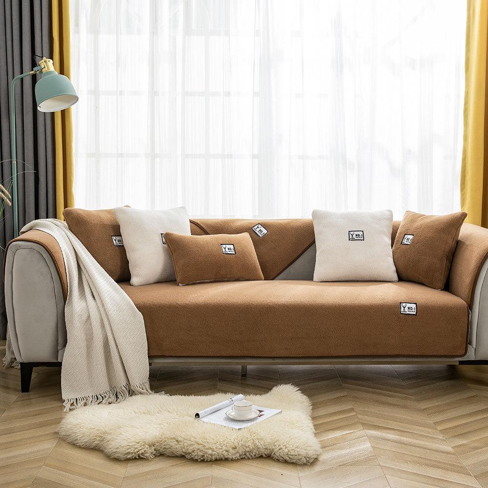 Almofada de Sofá Nórdica Simples Inverno Pele de Cordeiro Almofadas de Assento de Sofá Almofada de Lã Espessa Capa de Sofá de Couro Antiderrapante