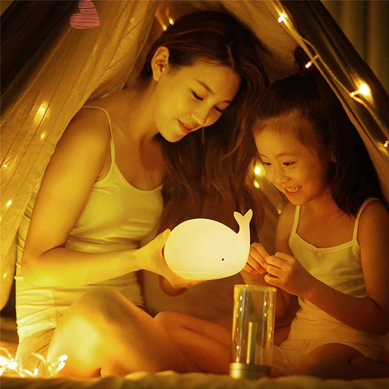 Children Led Luminous Whale-shape Night Light 7-color Usb Rechargeable Silicone Room Decoration