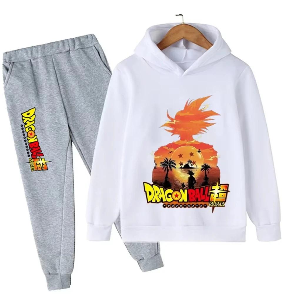 Jesień i Zima Nowy Anime Dragon Ball Wukong Komplet Bluz z Kapturem dla Chłopców Dziecięce Bluzy z Kapturem dla Dziewczynek Koszulki Sportowe dla Dzieci 3-12 lat