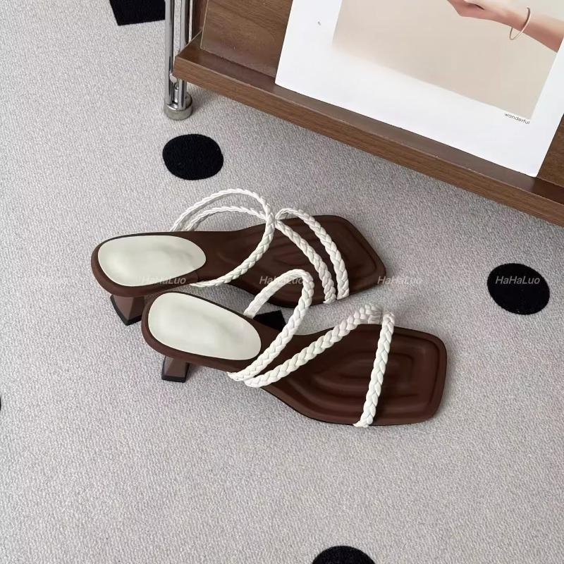 

Gentle Evening Breeze Two Wears Block Heel Sandals Women 2026 French Vacation Slim Slipper 35 чёрный