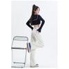 Women High Waisted Beige Straight Leg Jeans Spring Autumn Korean Style Wide Leg Pants Slim Fit V Line Stitching
