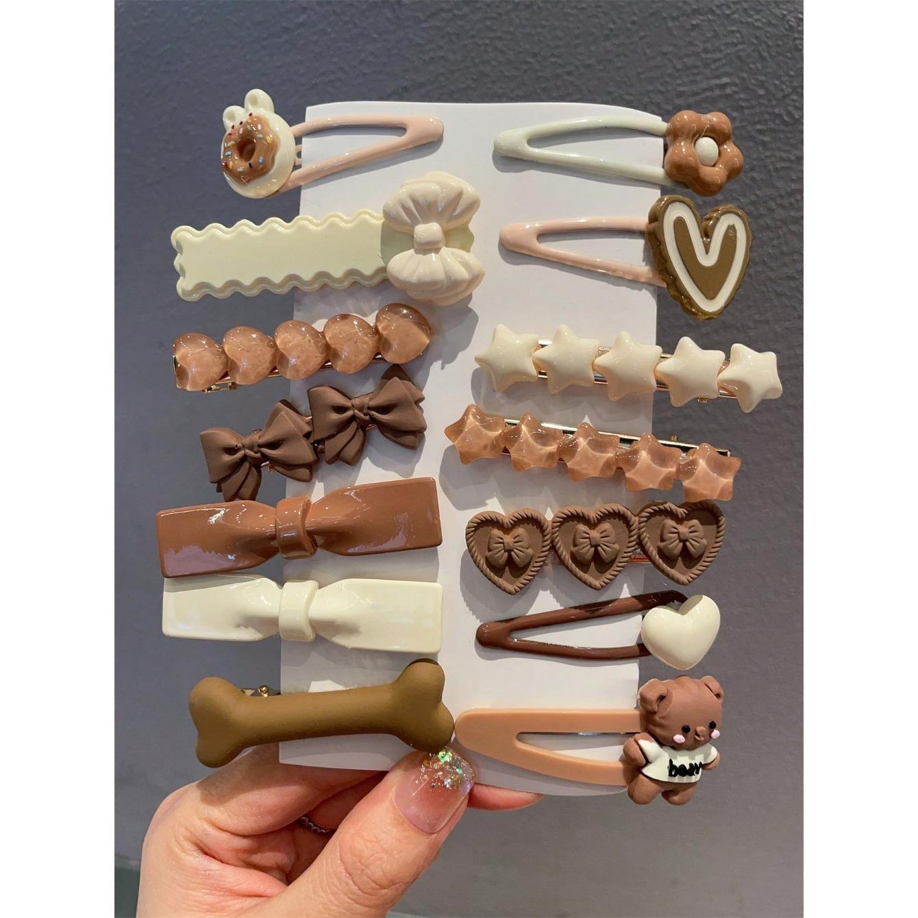 

14 hair clips ladies cute brown hair clip bangs broken hair clip small delicate bb clip female headdress Size fits all