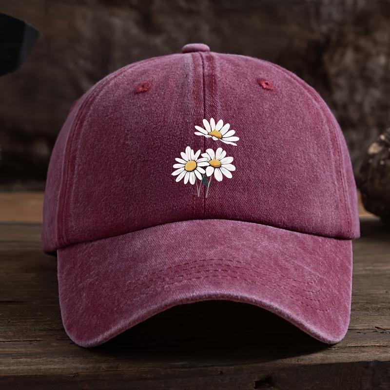 Three daisy print baseball caps for men and women, outdoor hats that are fashionable and versatile,duckbill caps that are trendy
