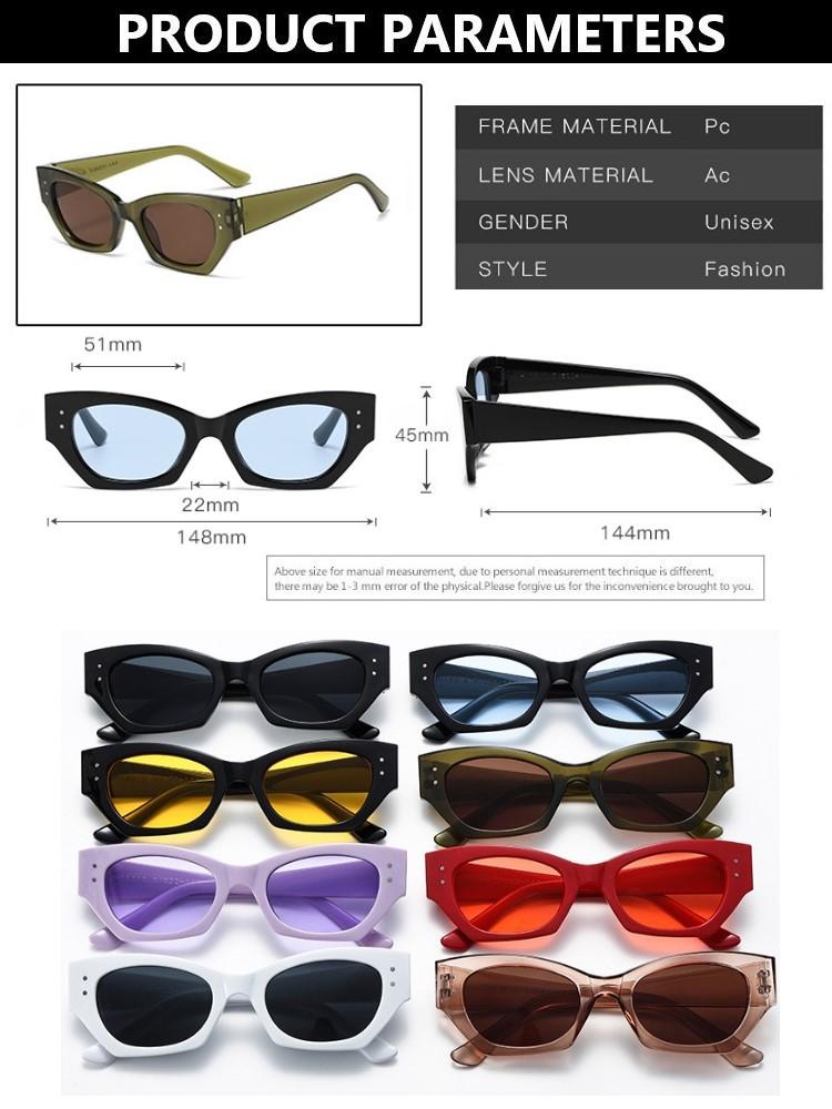 Vintage Small Rivet Cat Eye Sunglasses Women Fashion Brand Luxury Designer Polygon Cat-eye Sun Glasses UV400