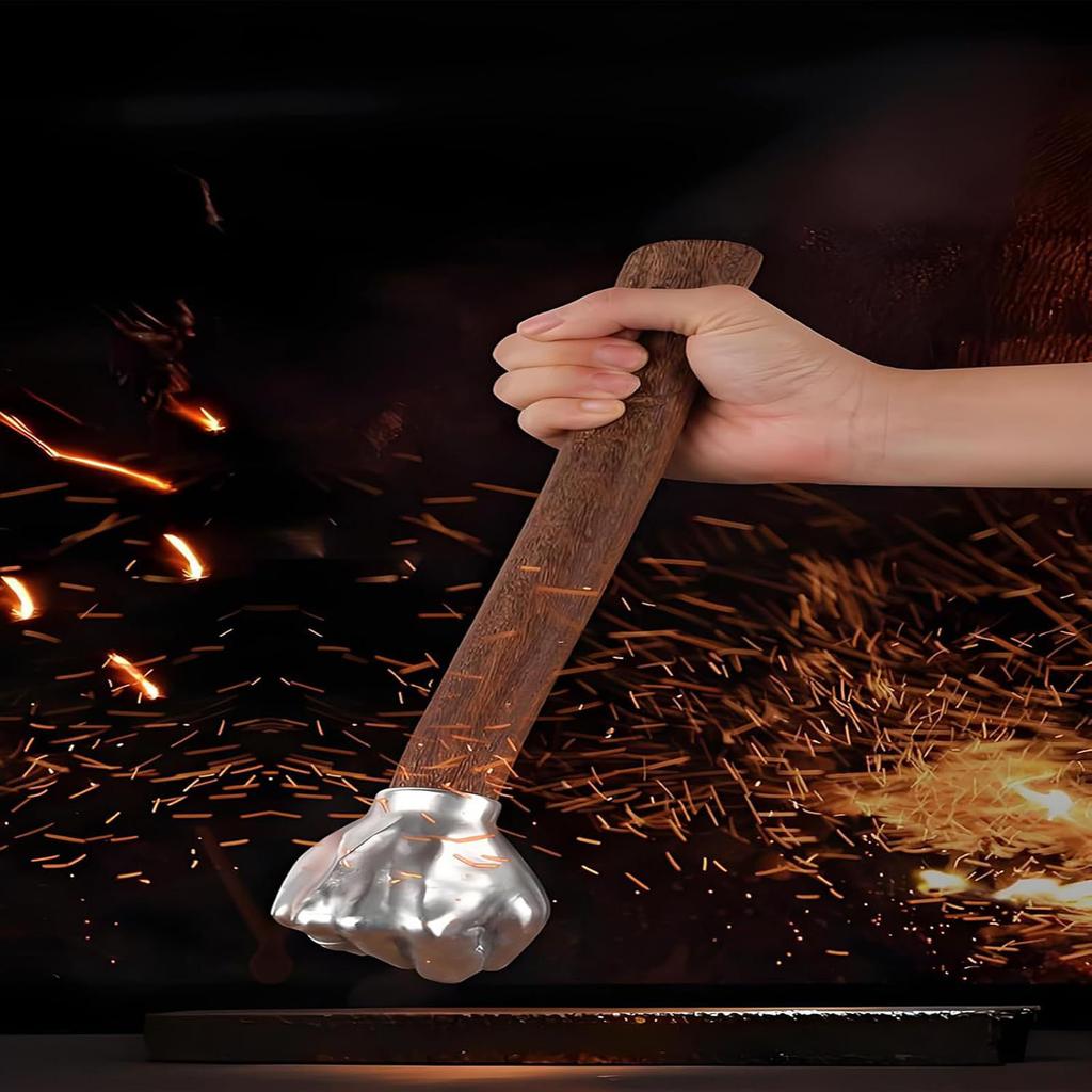 Hardened Fist Hammer with Multi-Functional Integrated Wooden Handle, Pendant Design, Tool for Construction, Gardening & Home Use