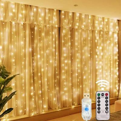 USB Window Curtain Lights Remote Control 8 Modes Garland for Christmas Wedding Party Holidays Bedroom Decoration