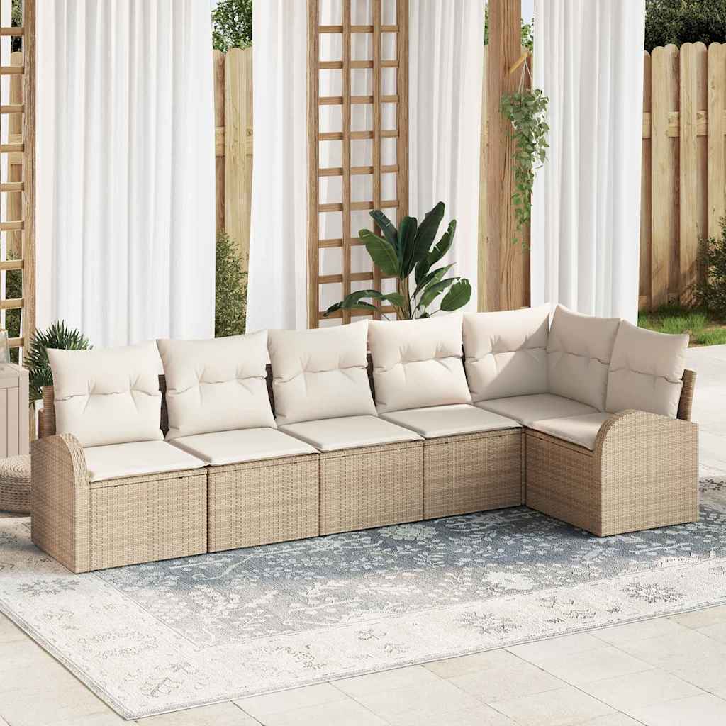 Garden Sofa Set with Cushions 6 Pcs Beige and White Poly Rattan