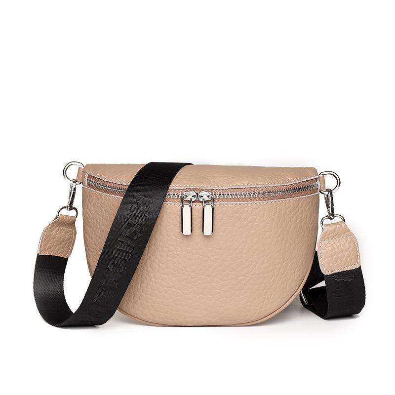 Leather Women's Bag Fanny Pack New Trendy Fashion Shoulder Messenger Bag First Layer Cowhide Breast Bag Small Bag